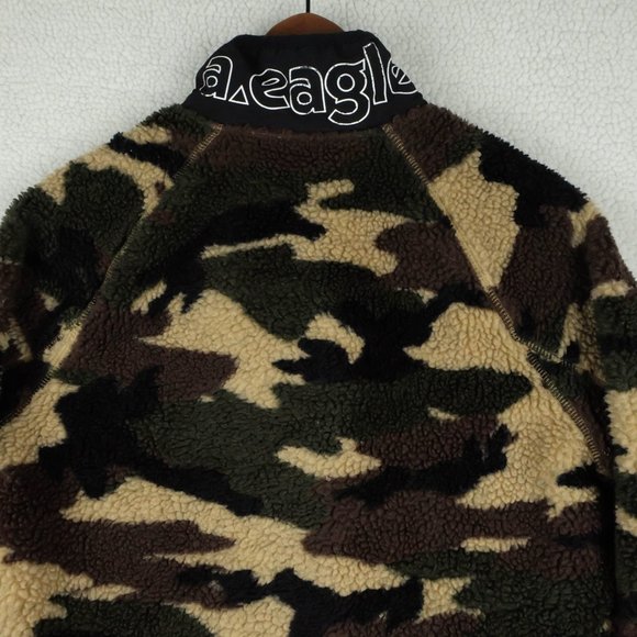 American Eagle Bomber jacket Womens Small Green Camo Full Zip Streetwear Fleece - Picture 7 of 11